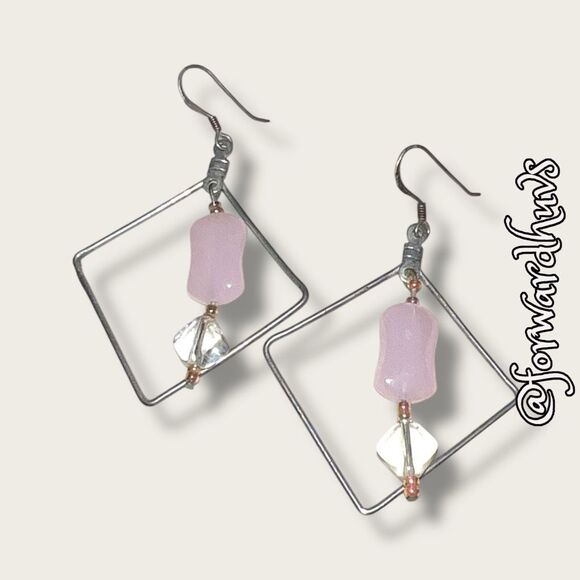 925 Sterling Silver Natural Pink Quartz Earrings – Artisan Dangle Design - Picture 1 of 8
